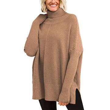 EFAN Women's Turtleneck Oversized Sweaters Fall Outfits Clothes Trendy Long Pullover Knit Winter Tun...