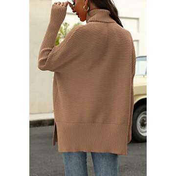 EFAN Women's Turtleneck Oversized Sweaters Fall Outfits Clothes Trendy Long Pullover Knit Winter Tunic Tops Dark Apricot L