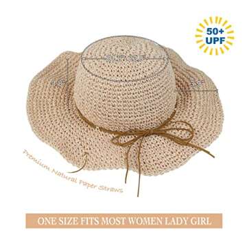 Women Sun Hat Wide Brim Floppy Beach Hat Crochet Straw Hat Breathable UV UPF 50+ Summer Hat Foldable...
