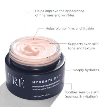 Plumping Peptide Night Mask, HYDRATE ME by Fre Skincare - Overnight Face Mask for Fine Lines & Wrinkles - Facial Skin Care Cream for Hydrating, Moisturizing, Firming, & Smoothing Skin (1.69 Fl Oz)