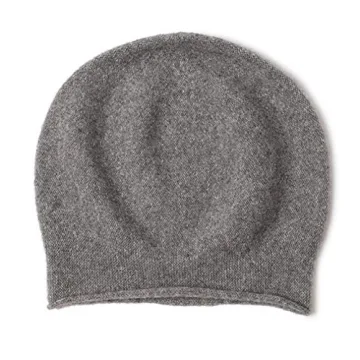 KIKONIO CHEN Women's 100% Cashmere Beanie Hat,Women Gift Beanie Skull Ski Hats (Grey, One Size)