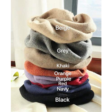 KIKONIO CHEN Women's 100% Cashmere Beanie Hat,Women Gift Beanie Skull Ski Hats (Grey, One Size)