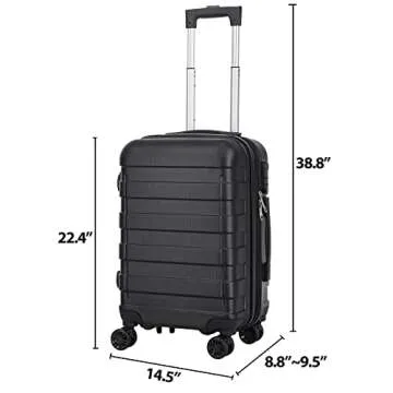 ZenStyle Hardside Expandable Luggage with Spinner Wheels, 21 Inch Carry On Luggage Airline Approved, Lightweight Travel Suitcase with Height Adjustable Handle (Black)