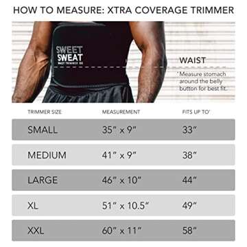 Sweet Sweat Waist Trimmer 'Xtra-Coverage' Belt | Premium Waist Trainer with more Torso Coverage for a Better Sweat! (Large) Black