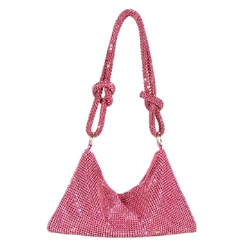 Rhinestone Purses for Women Chic Sparkly Evening Handbag Bling Hobo Bag Shiny Silver Clutch Purse fo...
