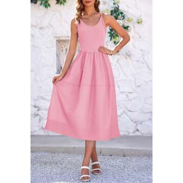 Fisoew Womens Spaghetti Strap Dress A Line with Pockets