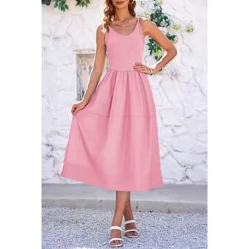 Fisoew Womens Spaghetti Strap Dress A Line with Pockets