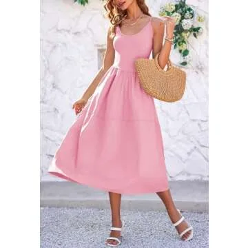 Fisoew Womens Spaghetti Strap Dress A Line with Pockets