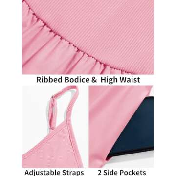 Fisoew Womens Spaghetti Strap Dress A Line with Pockets