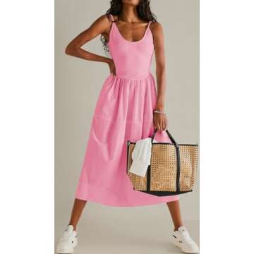 Fisoew Womens Spaghetti Strap Dress A Line with Pockets