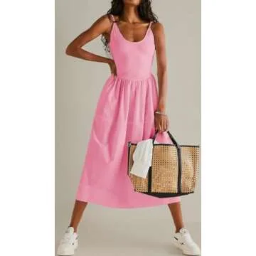 Fisoew Womens Spaghetti Strap Dress A Line with Pockets