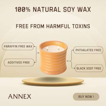 Annex Handmade Ceramic Candles | Orange Blossom – Orange & Mimosa Scented Soy Wax | Non Toxic - 2 Cotton Wick | Large Orange Jar Reusable - Natural Aromatherapy Luxury Candle for Women & Men, Gift