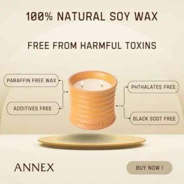 Annex Handmade Ceramic Candles | Orange Blossom – Orange & Mimosa Scented Soy Wax | Non Toxic - 2 Cotton Wick | Large Orange Jar Reusable - Natural Aromatherapy Luxury Candle for Women & Men, Gift
