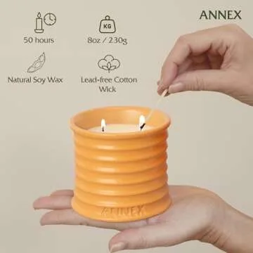 Annex Handmade Ceramic Candles | Orange Blossom – Orange & Mimosa Scented Soy Wax | Non Toxic - 2 Cotton Wick | Large Orange Jar Reusable - Natural Aromatherapy Luxury Candle for Women & Men, Gift