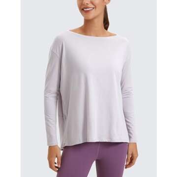 CRZ YOGA Pima Cotton Long Sleeve Workout Shirts for Women Loose Fit Athletic Yoga T-Shirts Casual Bo...