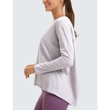 CRZ YOGA Pima Cotton Long Sleeve Workout Shirts for Women Loose Fit Athletic Yoga T-Shirts Casual Boat Neck Fall Tops Iced Iris X-Small