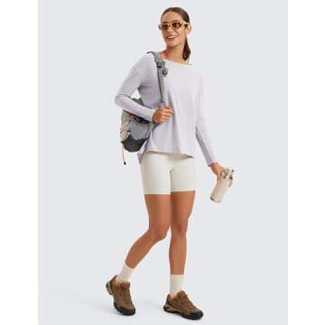 CRZ YOGA Pima Cotton Long Sleeve Workout Shirts for Women Loose Fit Athletic Yoga T-Shirts Casual Boat Neck Fall Tops Iced Iris X-Small