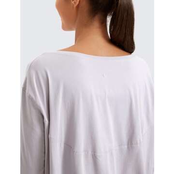 CRZ YOGA Pima Cotton Long Sleeve Workout Shirts for Women Loose Fit Athletic Yoga T-Shirts Casual Boat Neck Fall Tops Iced Iris X-Small