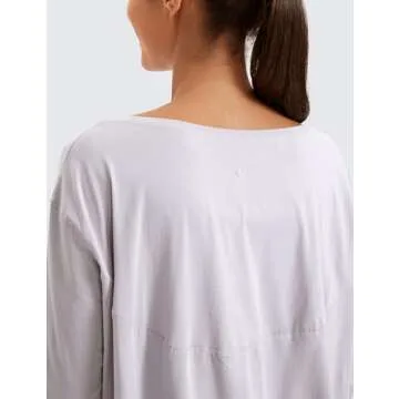 CRZ YOGA Pima Cotton Long Sleeve Workout Shirts for Women Loose Fit Athletic Yoga T-Shirts Casual Boat Neck Fall Tops Iced Iris X-Small