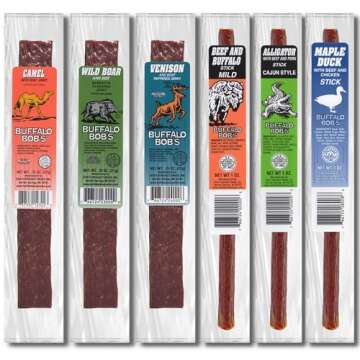 Buffalo Bob's Wild Game Meat Snacks 6 Pack - Exotic Jerky Sampler Gift Set