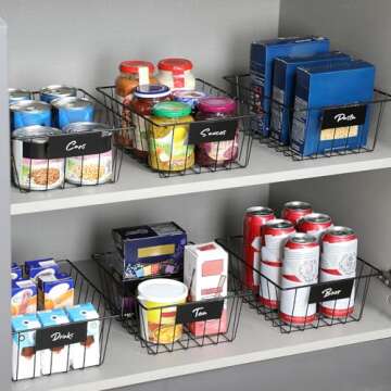 8 Pack Wire Storage Baskets for Organizing with Removable Tags, Pantry Organization Bins for Kitchen...