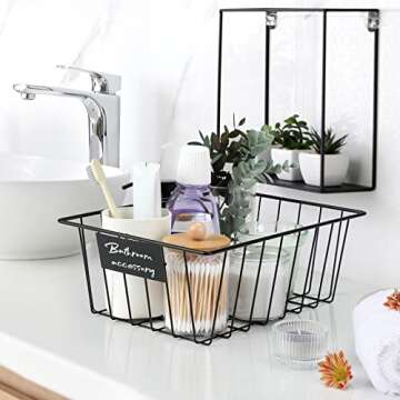 8 Pack Wire Storage Baskets for Organizing with Removable Tags, Pantry Organization Bins for Kitchen Cabinets, Closet - Metal Basket for Laundry, Garage, Refridge, Bathroom Countertop Organizer, Black