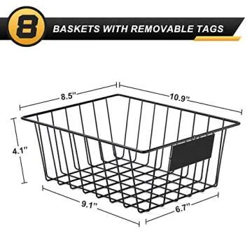 8 Pack Wire Storage Baskets with Removable Tags for Organization