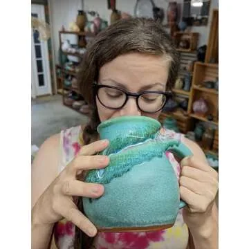 Huge Turquoise Falls Mug 32oz Hand Thrown North Carolina Pottery Mug