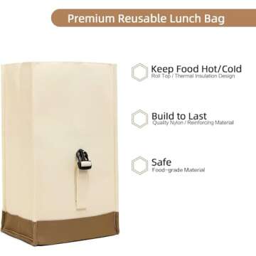 SUNNY BIRD Insulated Lunch Bag Rolltop Lunch Box Medium Lunch Cooler Tote for Women, Girls, Teens and Adults (White)