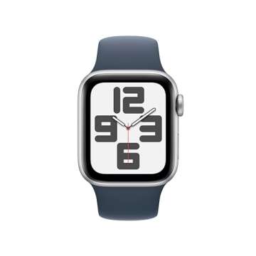 Apple Watch SE (2nd Gen) [GPS 40mm] Smartwatch with Silver Aluminum Case with Storm Blue Sport Band ...
