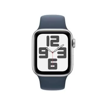 Apple Watch SE (2nd Gen) [GPS 40mm] Smartwatch with Silver Aluminum Case with Storm Blue Sport Band ...