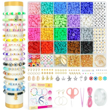 Dowsabel Clay Beads Bracelet Making Kit for Beginner, 5000 Pcs Preppy Polymer Clay Beads with Charms...