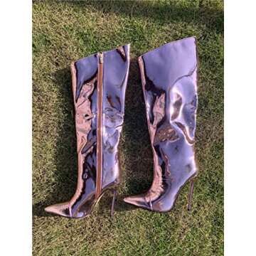 Buy MissHeel Pink Metallic Knee High Stiletto Boots Online