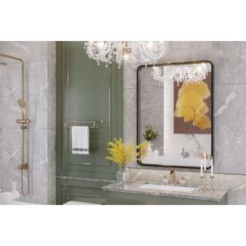 Abelockand Black Bathroom Mirror for Wall, 24" x 36" Black Rectangle Mirror for Wall, Matte Black Metal Framed Bathroom Mirror, Wall Mounted Black Vanity Mirror, Horizontally or Vertically