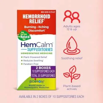 Boiron HemCalm Suppositories for Hemorrhoid Relief - 10 Count