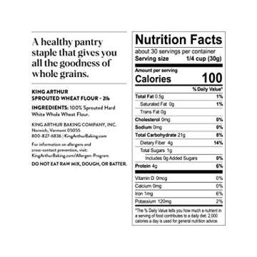 King Arthur, Sprouted Wheat Flour, 100% Whole Grain, Non-GMO Project Verified, Certified Kosher, 2 Pounds