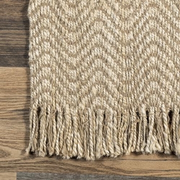 nuLOOM Don Chevron Jute Tasseled Accent Rug, 3' x 5', Off-white, Rectangular, 0.35" Thick