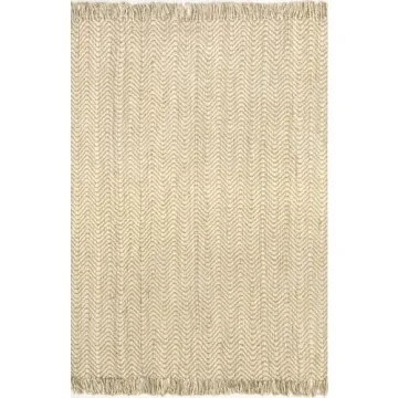 nuLOOM Don Chevron Jute Tasseled Accent Rug, 3' x 5', Off-white, Rectangular, 0.35" Thick