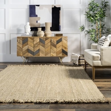 nuLOOM Don Chevron Jute Tasseled Accent Rug, 3' x 5', Off-white, Rectangular, 0.35" Thick