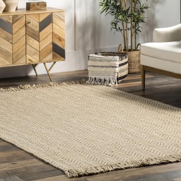 nuLOOM Don Chevron Jute Tasseled Accent Rug, 3' x 5', Off-white, Rectangular, 0.35" Thick