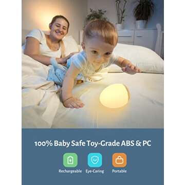 JolyWell Night Light for Kids with Color Changing Mode & Dimming Function, Rechargeable Baby Egg Night Light with 1 Hour Timer&Touch Control, up to 100H, Wood Grain