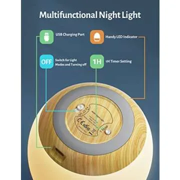 JolyWell Night Light for Kids with Color Changing Mode & Dimming Function, Rechargeable Baby Egg Night Light with 1 Hour Timer&Touch Control, up to 100H, Wood Grain