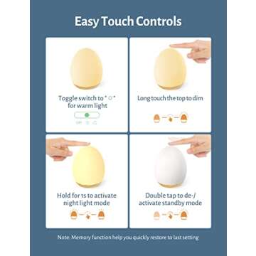 JolyWell Night Light for Kids with Color Changing Mode & Dimming Function, Rechargeable Baby Egg Night Light with 1 Hour Timer&Touch Control, up to 100H, Wood Grain