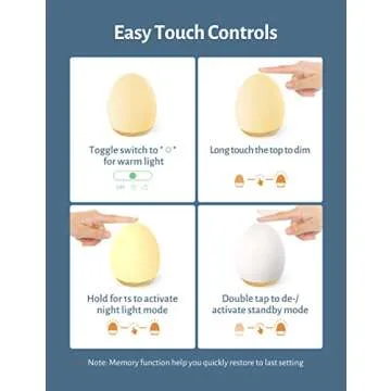 JolyWell Night Light for Kids with Color Changing Mode & Dimming Function, Rechargeable Baby Egg Night Light with 1 Hour Timer&Touch Control, up to 100H, Wood Grain