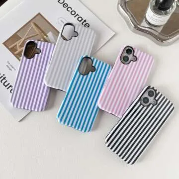 Longlayss iPhone 16 Plus Case - Cute Aesthetic Striped Phone Case for Women