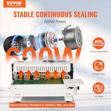 VEVOR Continuous Bag Band Sealing Machine FR900K Band Sealer Machine with Digital Temperature Control Horizontal Bag Sealer for 0.02-0.08 mm Plastic Bags Continuous Band Sealer w/Printing Function