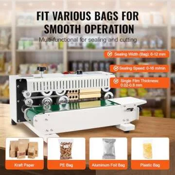 VEVOR Continuous Bag Band Sealing Machine FR900K Band Sealer Machine with Digital Temperature Control Horizontal Bag Sealer for 0.02-0.08 mm Plastic Bags Continuous Band Sealer w/Printing Function