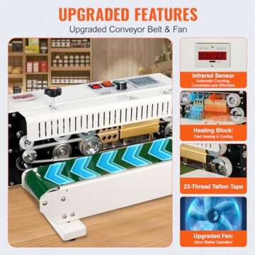 VEVOR Continuous Bag Band Sealing Machine FR900K Band Sealer Machine with Digital Temperature Control Horizontal Bag Sealer for 0.02-0.08 mm Plastic Bags Continuous Band Sealer w/Printing Function