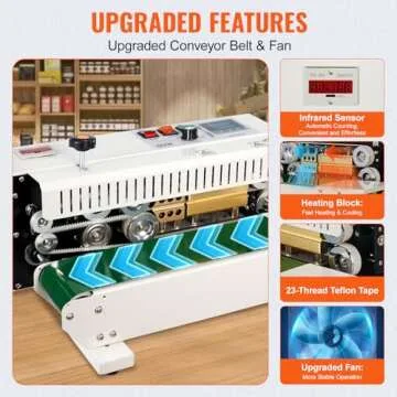 VEVOR Continuous Bag Band Sealing Machine FR900K Band Sealer Machine with Digital Temperature Control Horizontal Bag Sealer for 0.02-0.08 mm Plastic Bags Continuous Band Sealer w/Printing Function