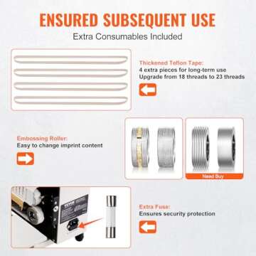 VEVOR Continuous Bag Band Sealing Machine FR900K Band Sealer Machine with Digital Temperature Control Horizontal Bag Sealer for 0.02-0.08 mm Plastic Bags Continuous Band Sealer w/Printing Function